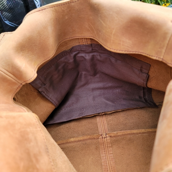 Boho Tan Leather Hobo Shoulder Tote Purse - Picture 5 of 10